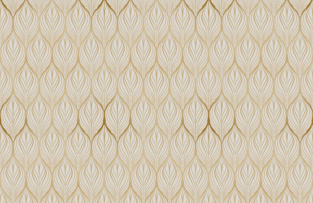 Tapet personalizat art deco in nuante aurii cu model floral golden leaf blossom