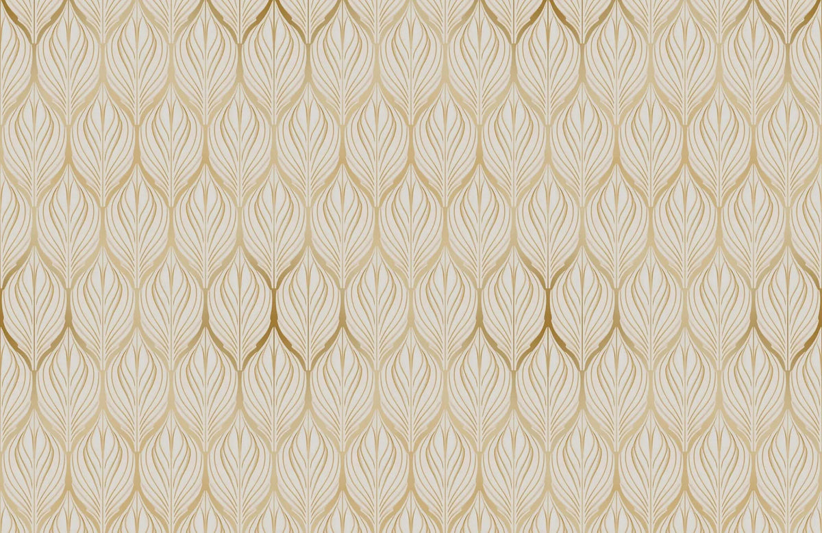 Tapet personalizat art deco in nuante aurii cu model floral golden leaf blossom