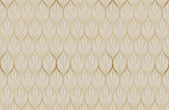 Tapet personalizat art deco in nuante aurii cu model floral golden leaf blossom