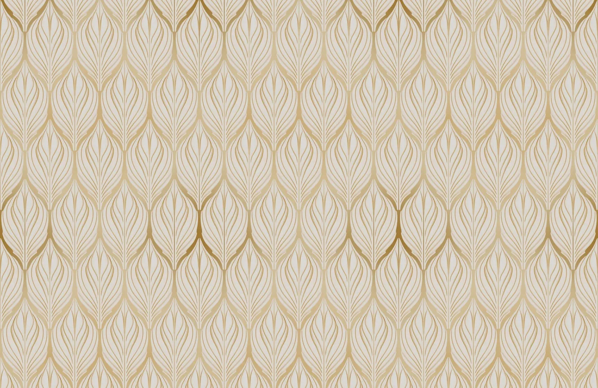 Tapet personalizat art deco in nuante aurii cu model floral golden leaf blossom