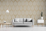 Tapet personalizat art deco in nuante aurii cu model floral golden leaf blossom