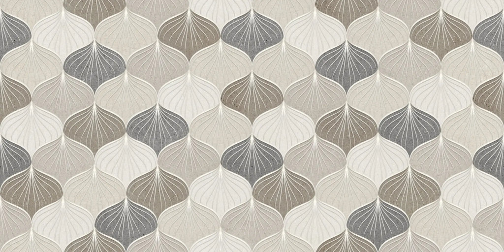 Tapet personalizat art deco in nuante pamantii cu model de scoici sea shells