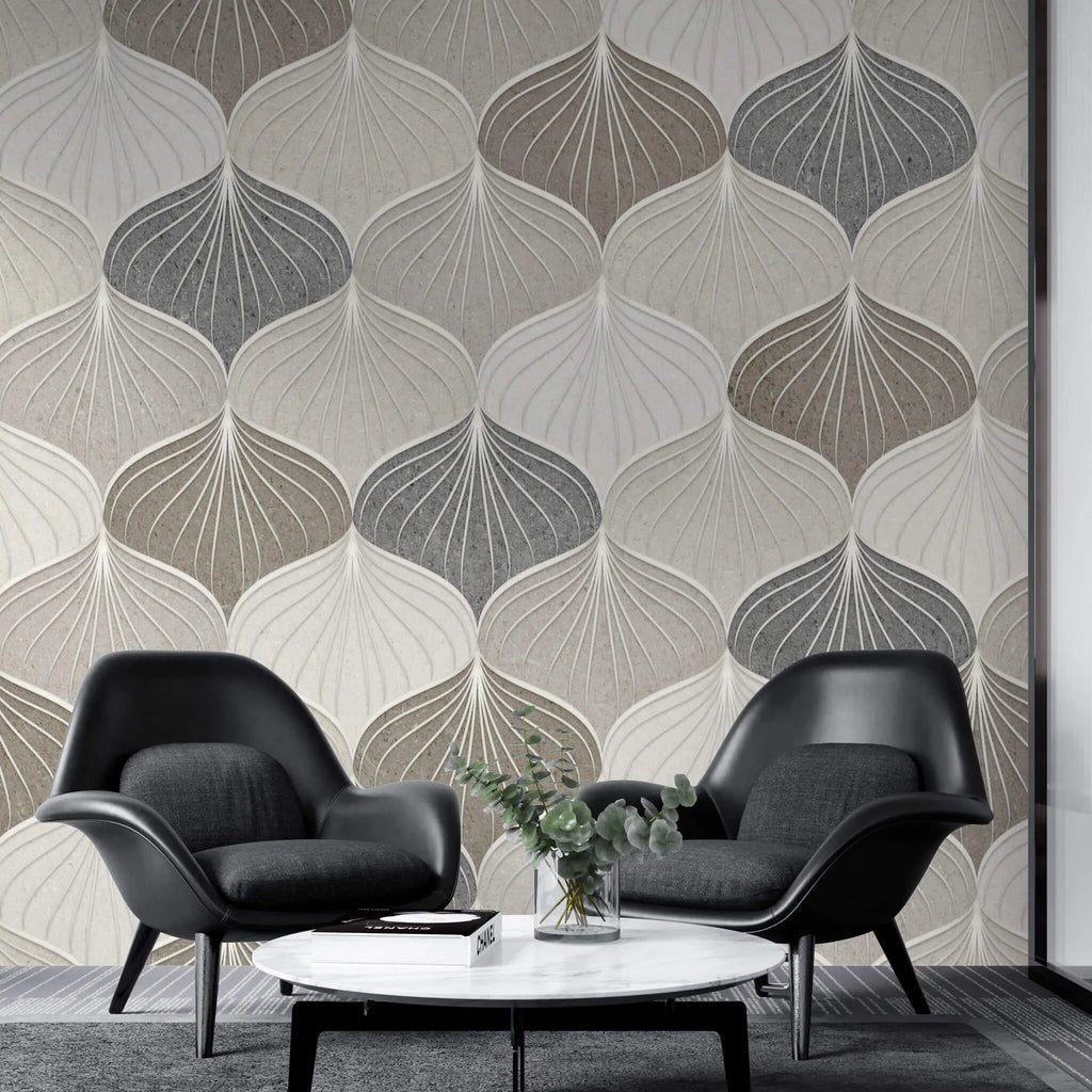 Tapet personalizat art deco in nuante pamantii cu model de scoici sea shells