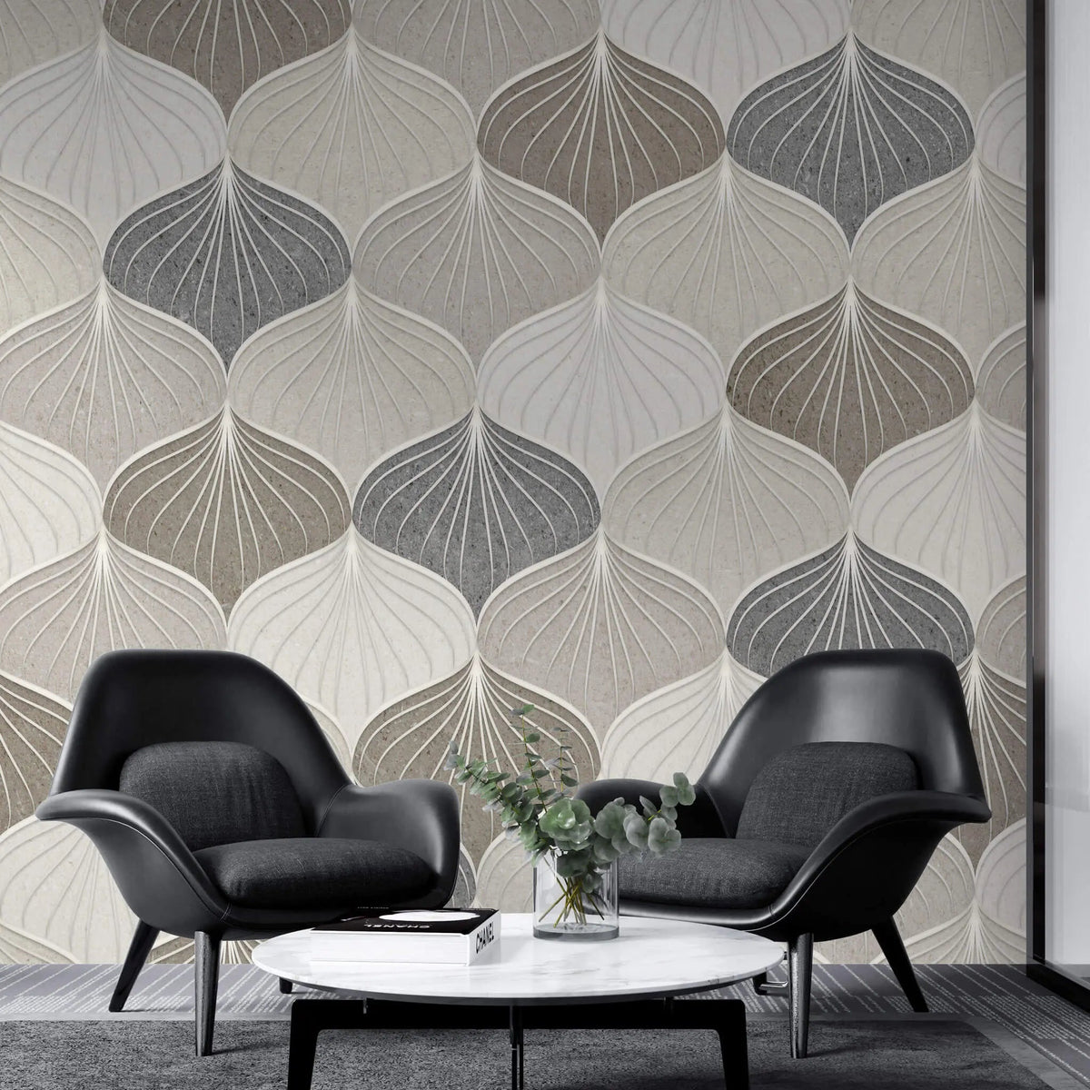 Tapet personalizat art deco in nuante pamantii cu model de scoici sea shells