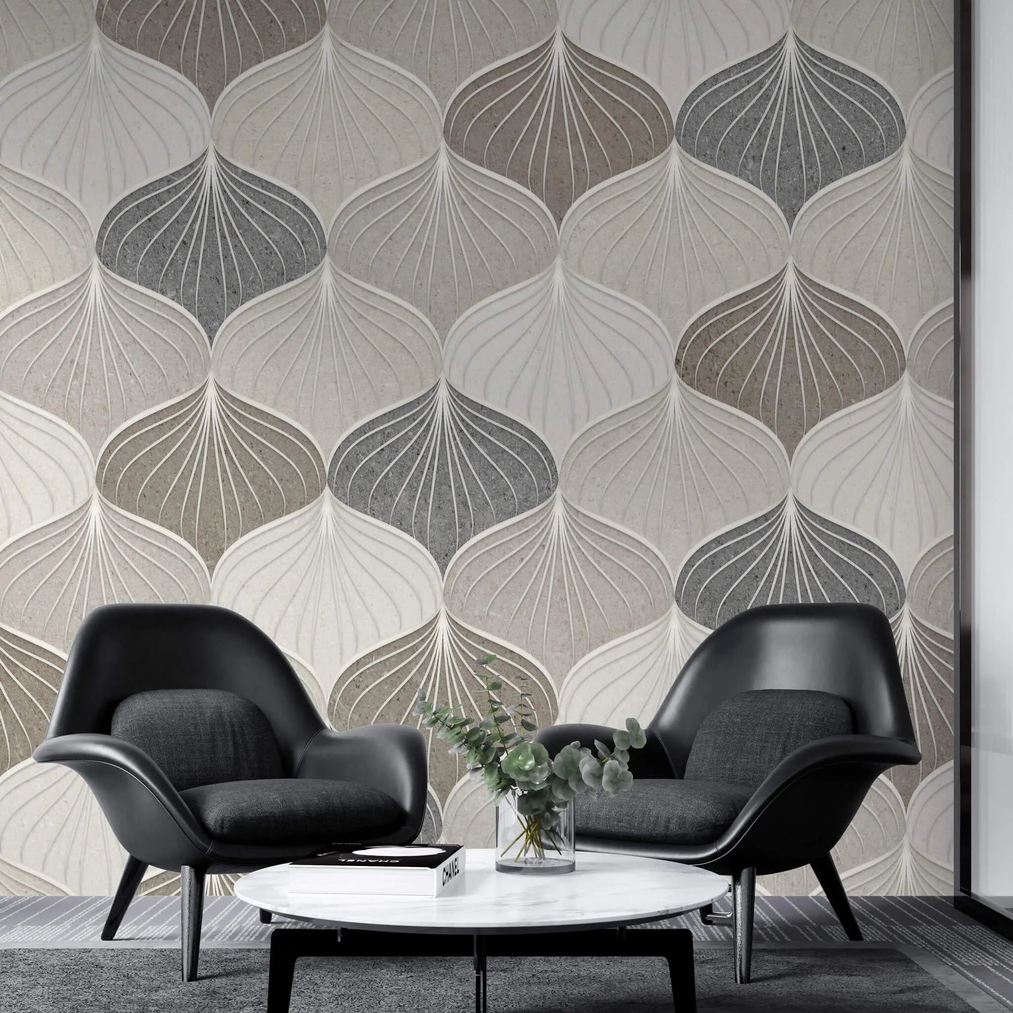 Tapet personalizat art deco in nuante pamantii cu model de scoici sea shells