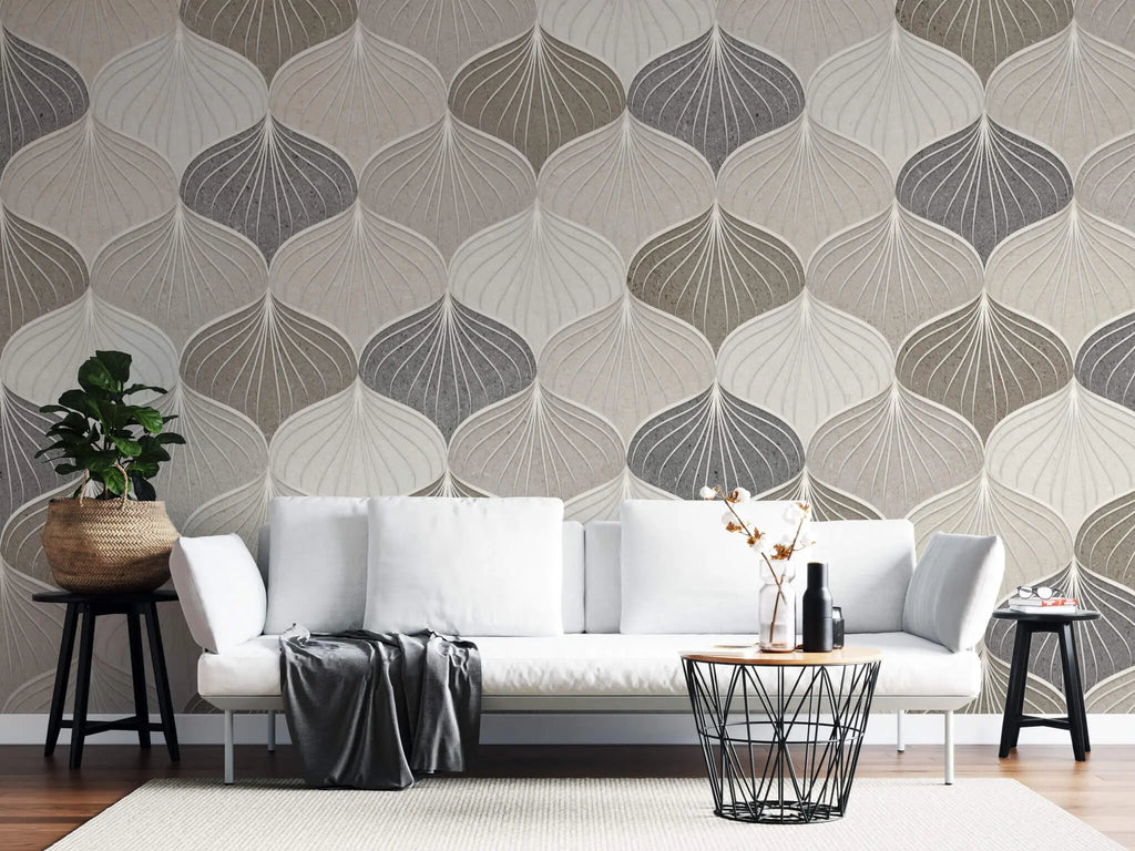 Tapet personalizat art deco in nuante pamantii cu model de scoici sea shells