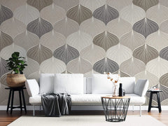 Tapet personalizat art deco in nuante pamantii cu model de scoici sea shells
