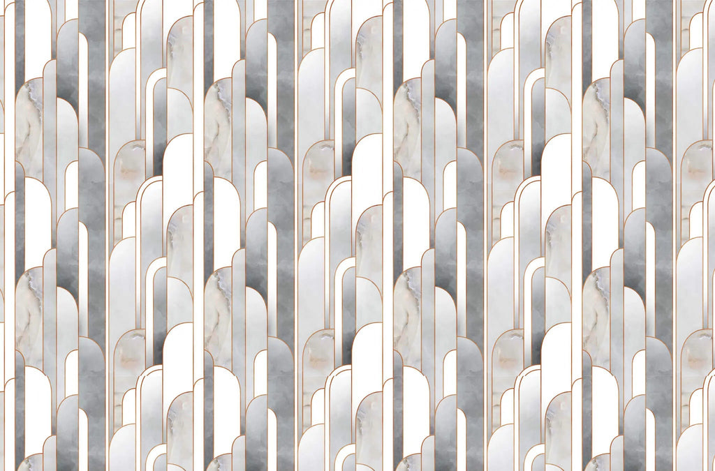 Tapet personalizat art deco cu marmura incadrata in arcade specifice stilului art deco marble towers