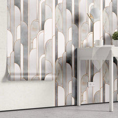 Tapet personalizat art deco cu marmura incadrata in arcade specifice stilului art deco marble towers