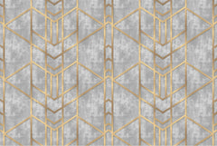 Tapet personalizat art deco cu forme geometrice aurii pe un fundal cimentat golden concrete