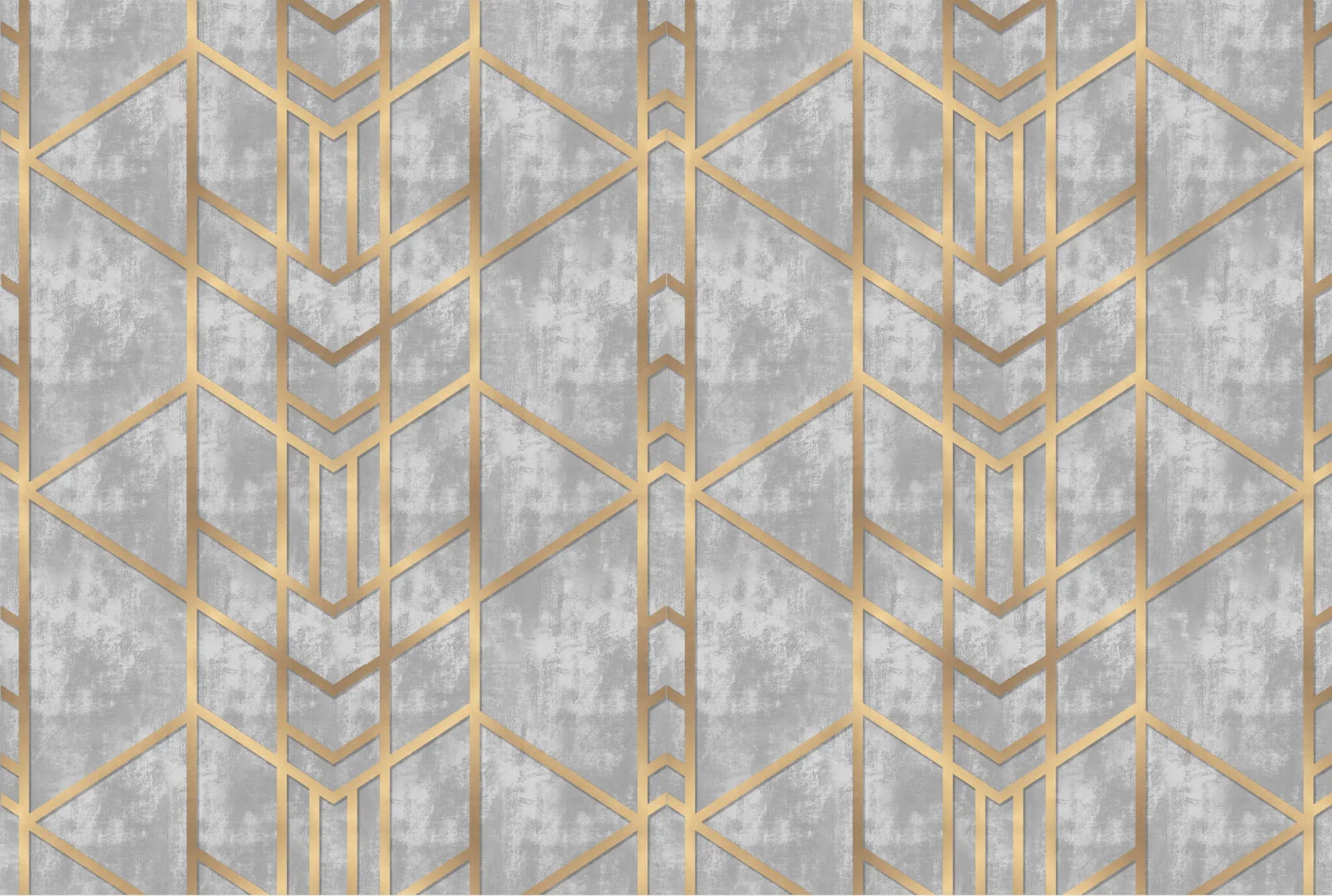 Tapet personalizat art deco cu forme geometrice aurii pe un fundal cimentat golden concrete