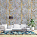 Tapet personalizat art deco cu forme geometrice aurii pe un fundal cimentat golden concrete