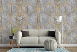 Tapet personalizat art deco cu forme geometrice aurii pe un fundal cimentat golden concrete