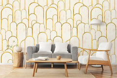 Tapet personalizat art deco cu arcade aurii pe fundal alb texturat in stil art deco golden arches