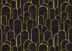 Tapet personalizat art deco cu arcade aurii pe fundal negru texturat in stil art deco golden black arches