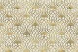 Tapet personalizat art deco cu floare de lotus aurie pe un fundal alb de perete texturat white lotus