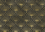 Tapet personalizat art deco cu floare de lotus aurie pe un fundal negru de perete texturat black lotus