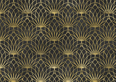 Tapet personalizat art deco cu floare de lotus aurie pe un fundal negru de perete texturat black lotus