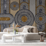 Tapet personalizat art deco cu figuri de inspiratie art deco cu textura de antracit si bronz anthracite