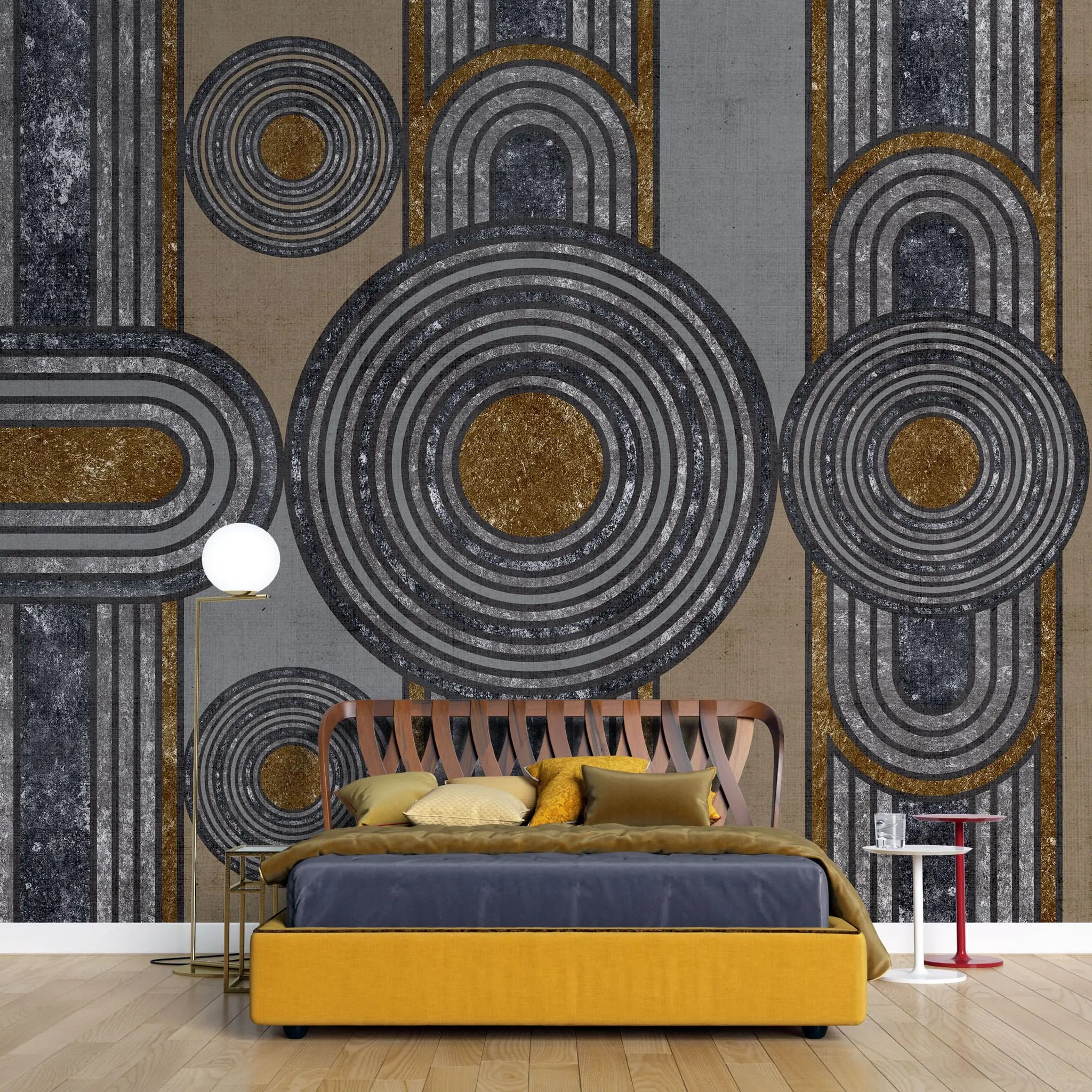 Tapet personalizat art deco cu figuri de inspiratie art deco cu textura de antracit si bronz anthracite