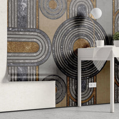 Tapet personalizat art deco cu figuri de inspiratie art deco cu textura de antracit si bronz anthracite