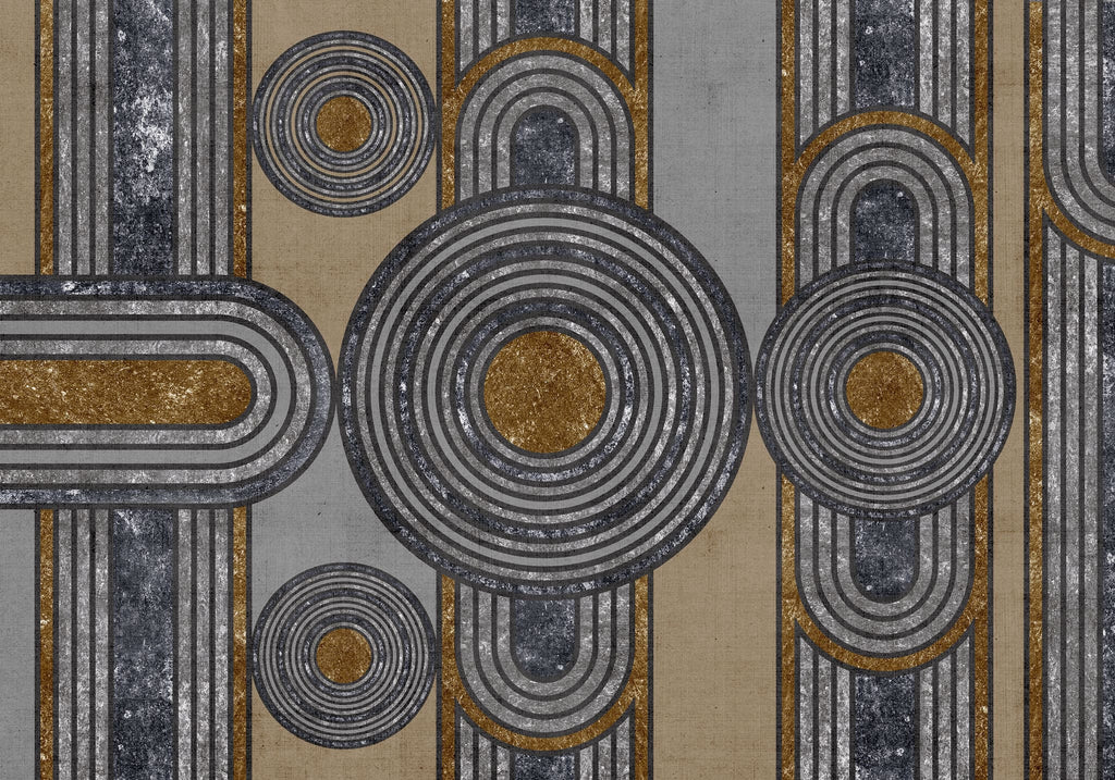 Tapet personalizat art deco cu figuri de inspiratie art deco cu textura de antracit si bronz anthracite