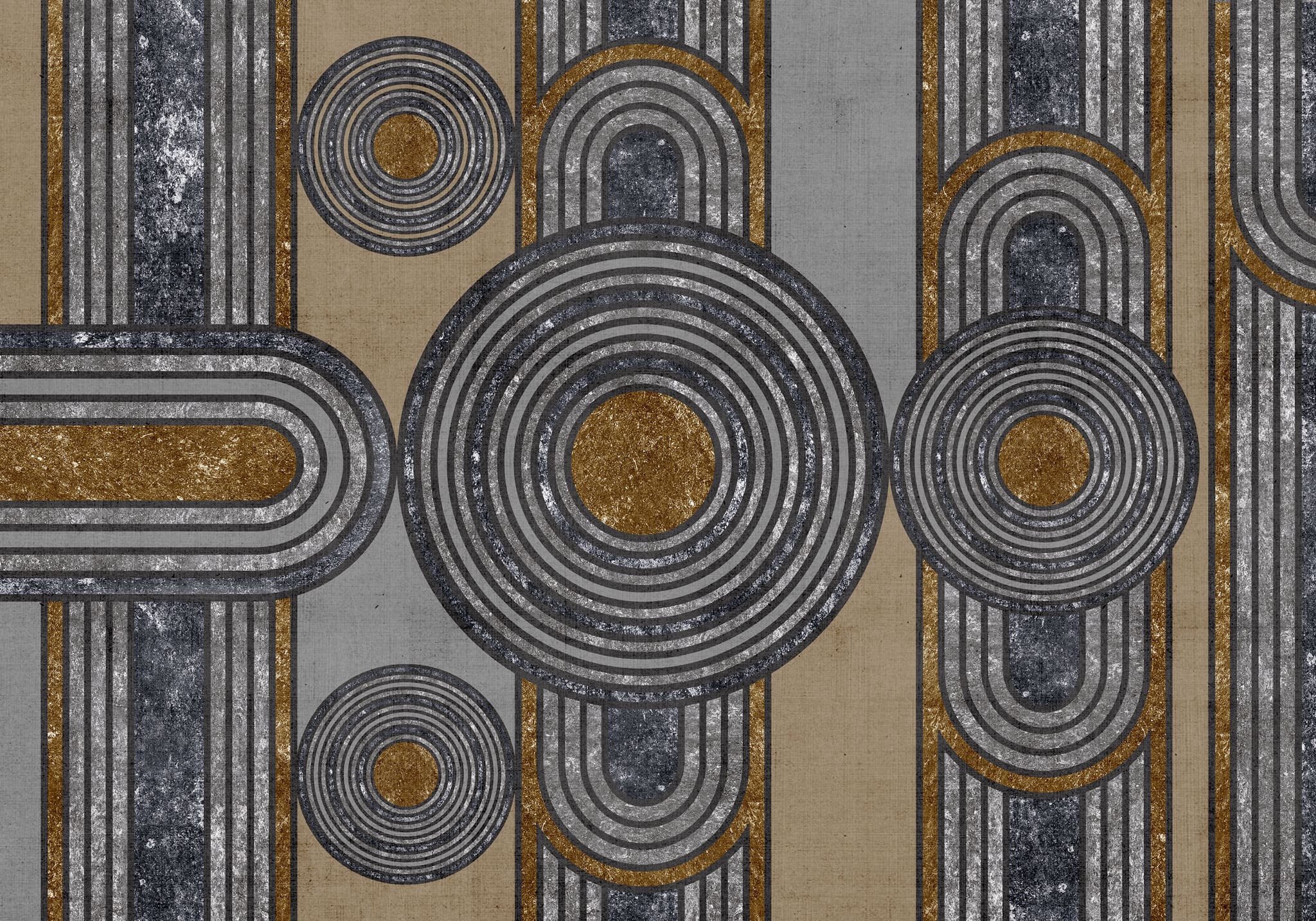 Tapet personalizat art deco cu figuri de inspiratie art deco cu textura de antracit si bronz anthracite