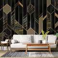 Tapet personalizat art deco de inspiratie art deco in nuante de negru obsidian si detalii aurii obsidian gold