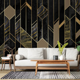 Tapet personalizat art deco de inspiratie art deco in nuante de negru obsidian si detalii aurii obsidian gold