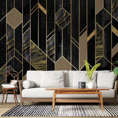 Tapet personalizat art deco de inspiratie art deco in nuante de negru obsidian si detalii aurii obsidian gold