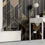 Tapet personalizat art deco de inspiratie art deco in nuante de negru obsidian si detalii aurii obsidian gold