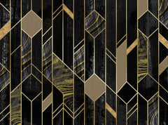 Tapet personalizat art deco de inspiratie art deco in nuante de negru obsidian si detalii aurii obsidian gold