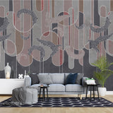 Tapet personalizat art deco in tonuri de gri cu textura cimentata si nuante de roz potrivit unui design de inspiratie moderna eleganta cu accente industriale