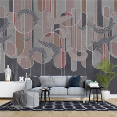 Tapet personalizat art deco in tonuri de gri cu textura cimentata si nuante de roz potrivit unui design de inspiratie moderna eleganta cu accente industriale