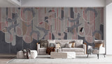 Tapet personalizat art deco in tonuri de gri cu textura cimentata si nuante de roz potrivit unui design de inspiratie moderna eleganta cu accente industriale