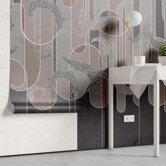 Tapet personalizat art deco in tonuri de gri cu textura cimentata si nuante de roz potrivit unui design de inspiratie moderna eleganta cu accente industriale