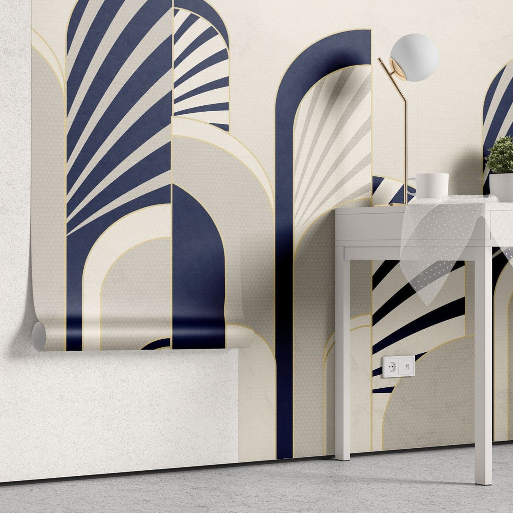Tapet personalizat art deco cu arcade specifice stilului care combina eleganta art deco cu simplitatea stilului modern si al contrastului indraznet de culoare