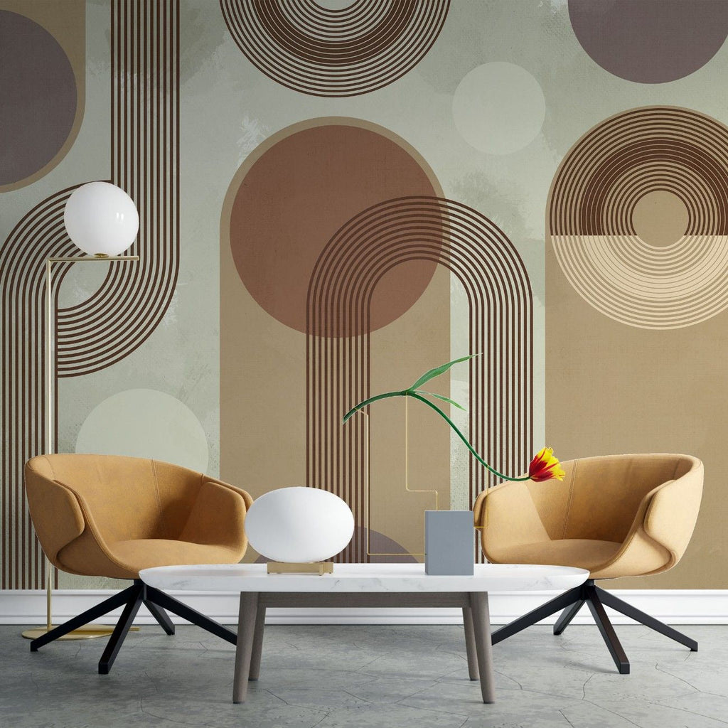 Tapet personalizat art deco in tonuri calde retro combinate intr un design minimalist cu contrast placut de culoare
