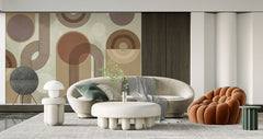 Tapet personalizat art deco in tonuri calde retro combinate intr un design minimalist cu contrast placut de culoare