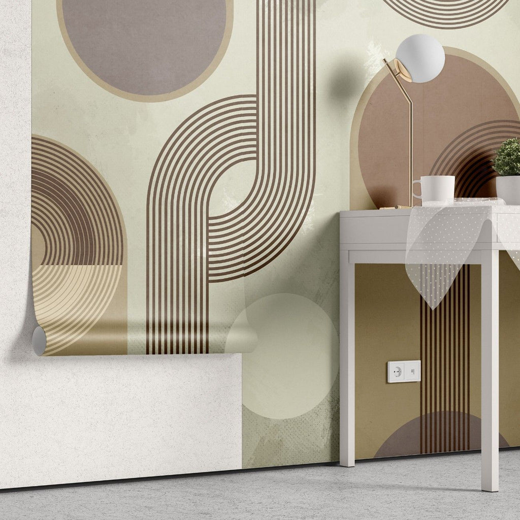 Tapet personalizat art deco in tonuri calde retro combinate intr un design minimalist cu contrast placut de culoare