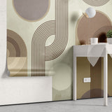 Tapet personalizat art deco in tonuri calde retro combinate intr un design minimalist cu contrast placut de culoare
