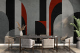 Tapet Personalizat Art Deco cu structuri de arcade in nuante de negru si rosu i fundal texturat - BACCARAT ROUGE