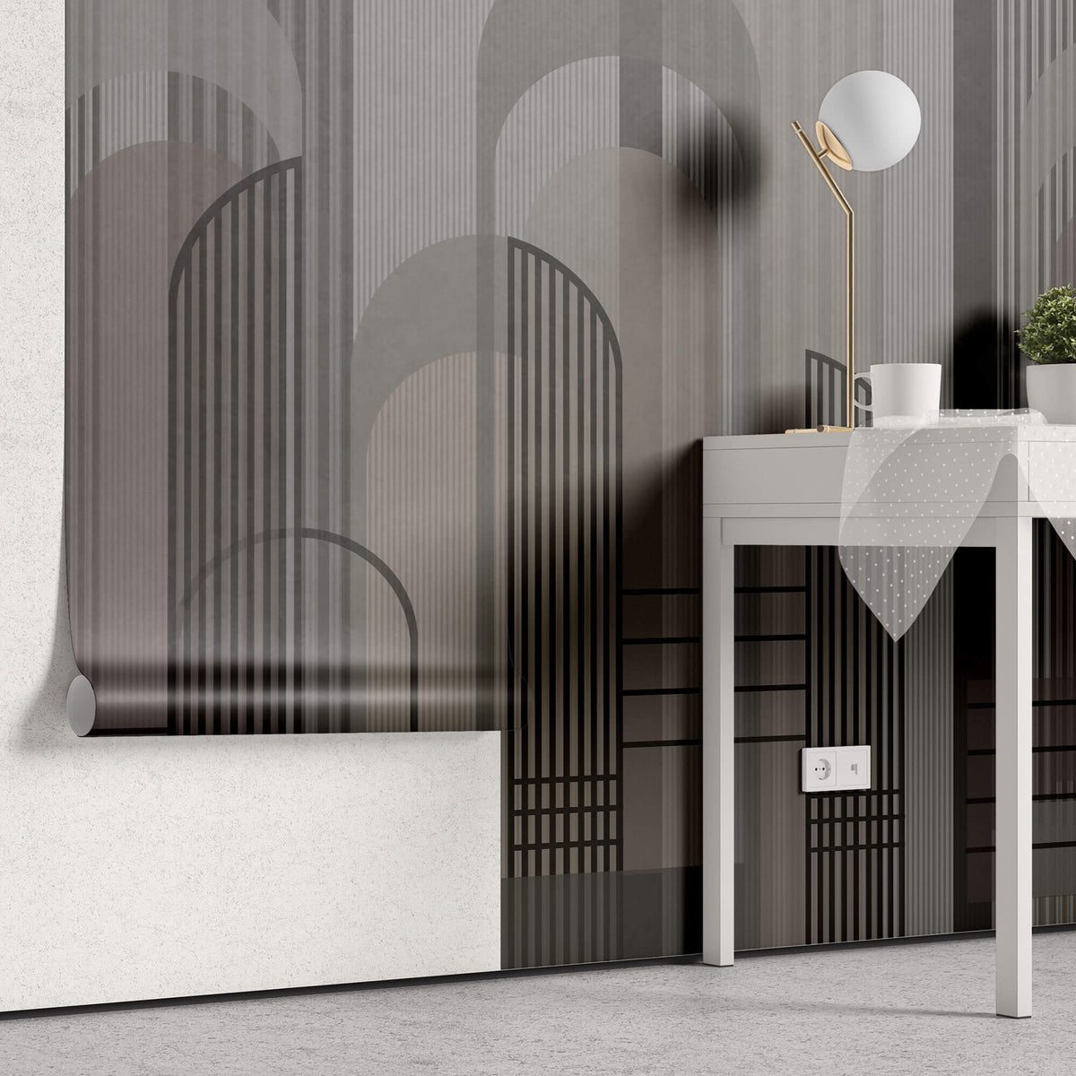 Tapet Personalizat Art Deco in stil gotic cu nuante de gri - GREY ARCHES