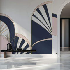 Tapet Personalizat Art Deco cu arcade roz si albastru marin - NAVY PINK