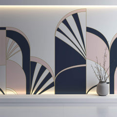 Tapet Personalizat Art Deco cu arcade roz si albastru marin - NAVY PINK
