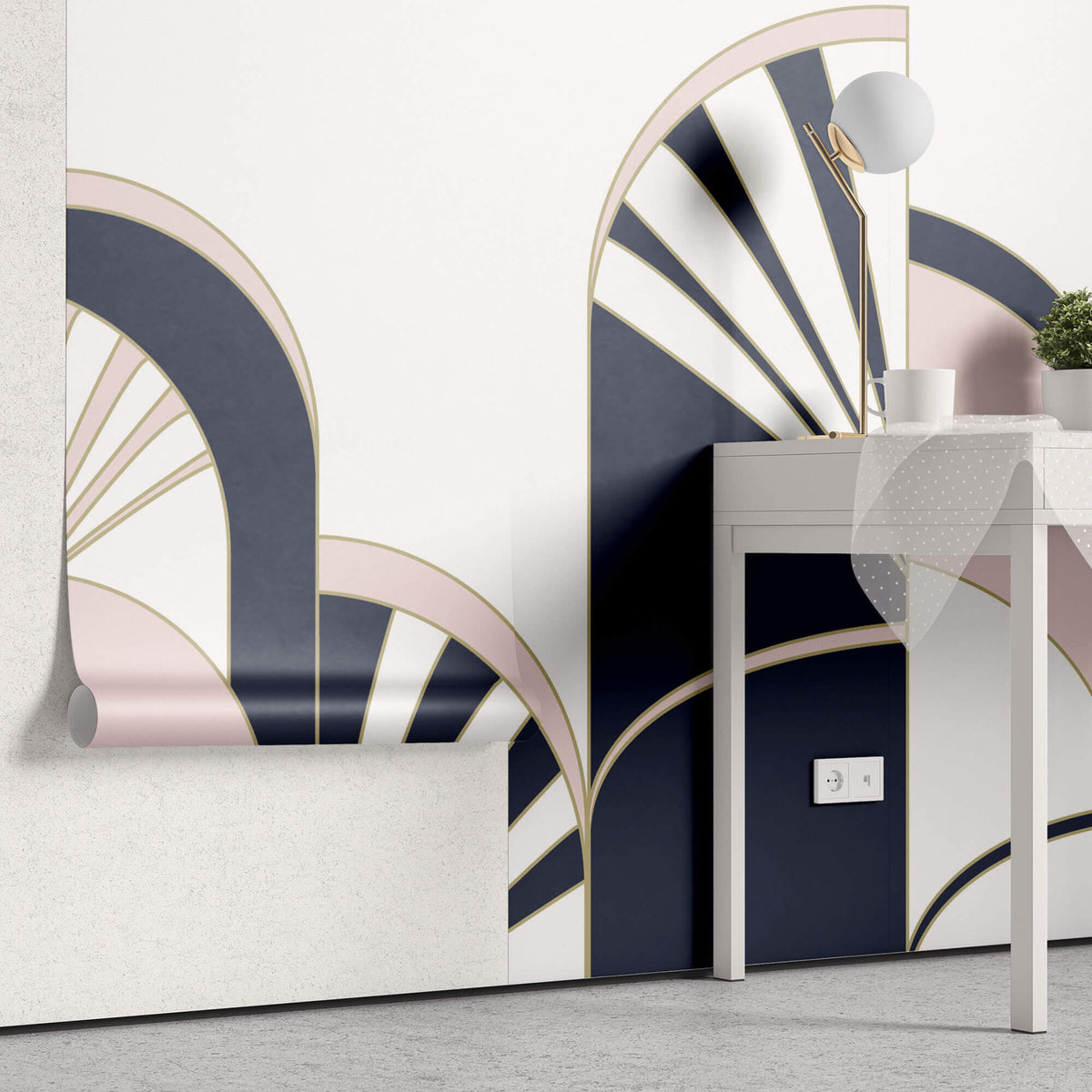 Tapet Personalizat Art Deco cu arcade roz si albastru marin - NAVY PINK