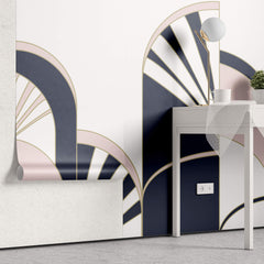 Tapet Personalizat Art Deco cu arcade roz si albastru marin - NAVY PINK