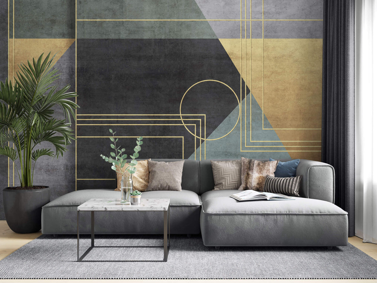 Tapet Personalizat Art Deco cu insertii abstracte aurii intr-un stil modern - WIRED CEMENT
