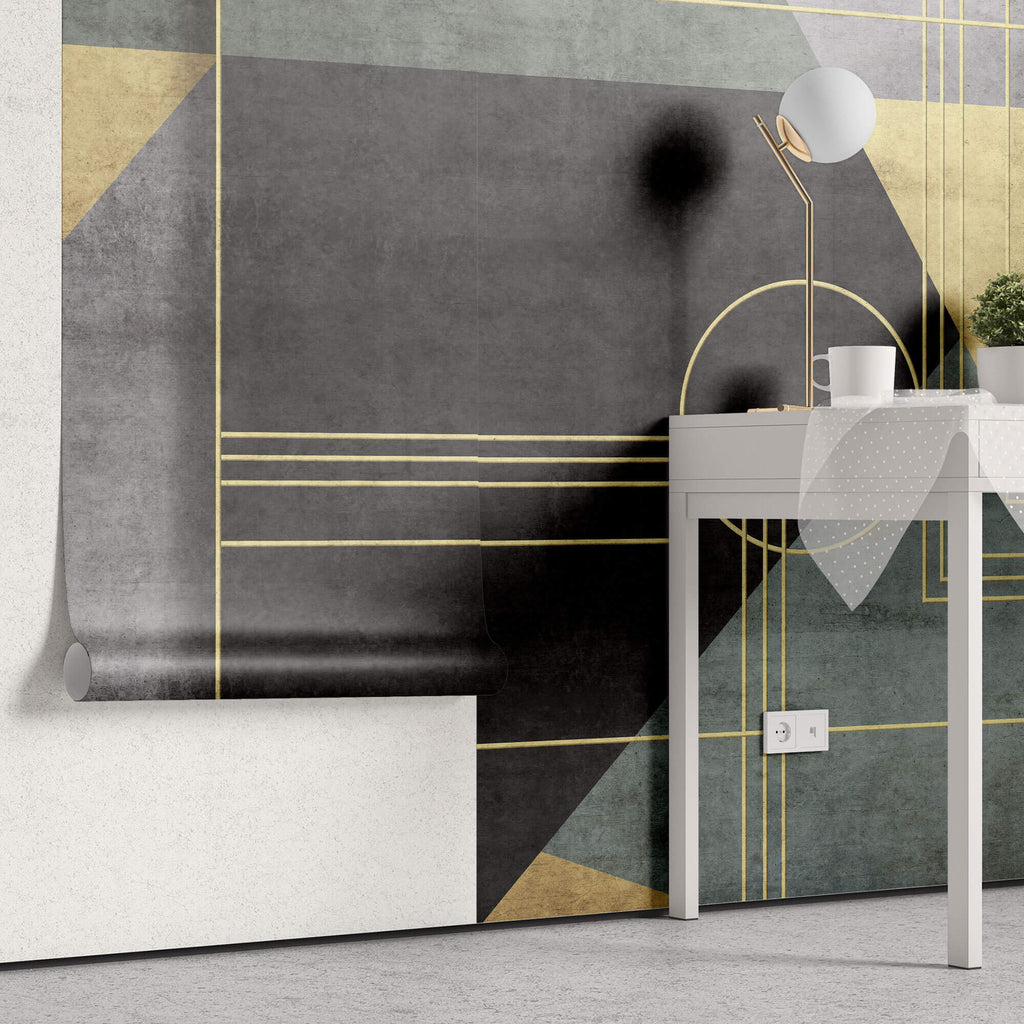 Tapet Personalizat Art Deco cu insertii abstracte aurii intr-un stil modern - WIRED CEMENT