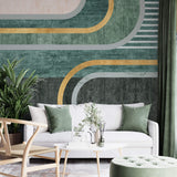Tapet Personalizat Art Deco cu nuante de verde si mix de texturi de fundal - GREEN TEXTURES